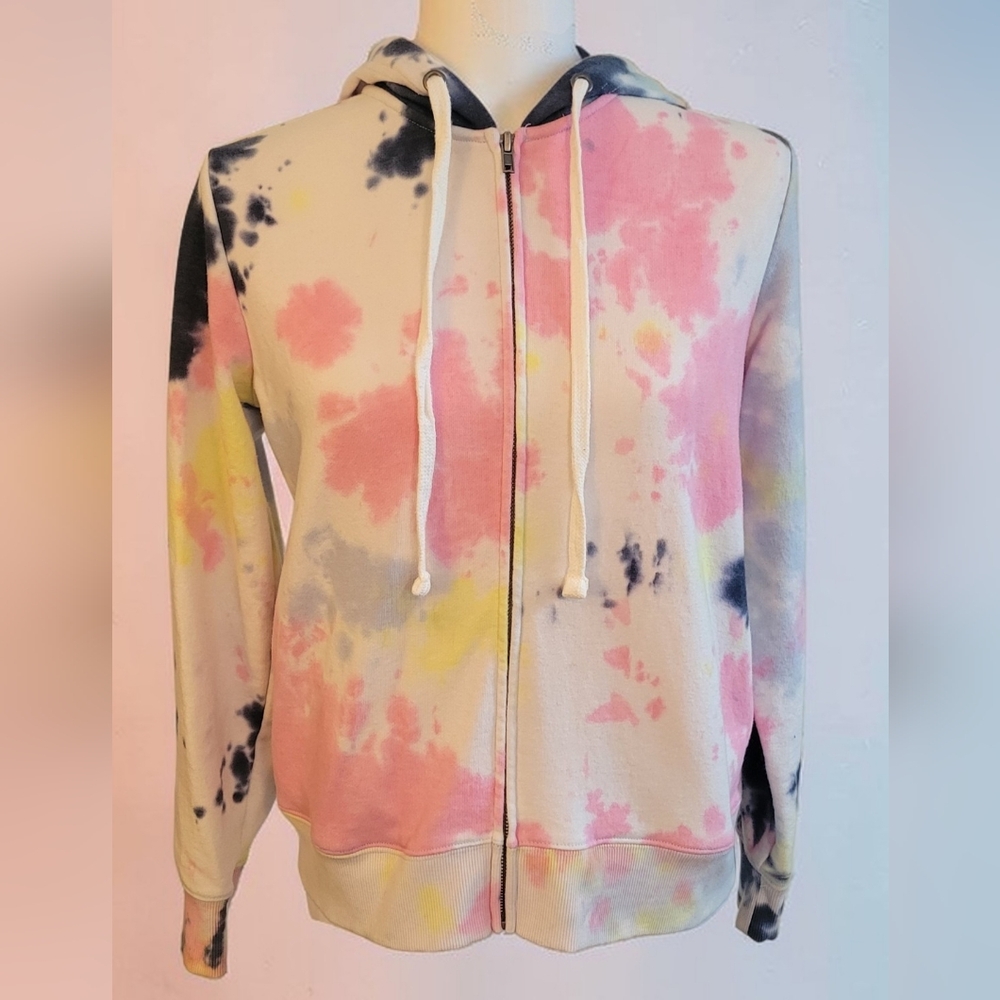 Mauby Pastel Tie-Dye Full Zip Hoodie in Pink, Yellow, Blue, Cream, Women's XS